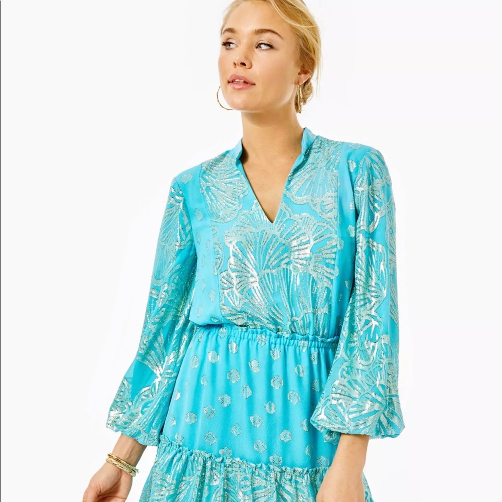 Lilly Pulitzer silk Joella dress, sea blue, NWT 4